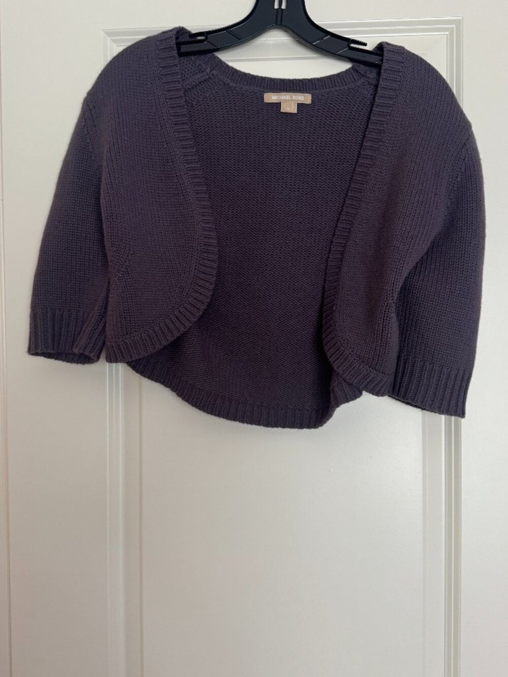 Michael Kors 100% Cashmere Plum Cropped Cardigan Sweater Sz M